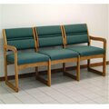 Wooden Mallet Valley Three Seat Sofa in Medium Oak - Foliage Green DW2-3MOFG